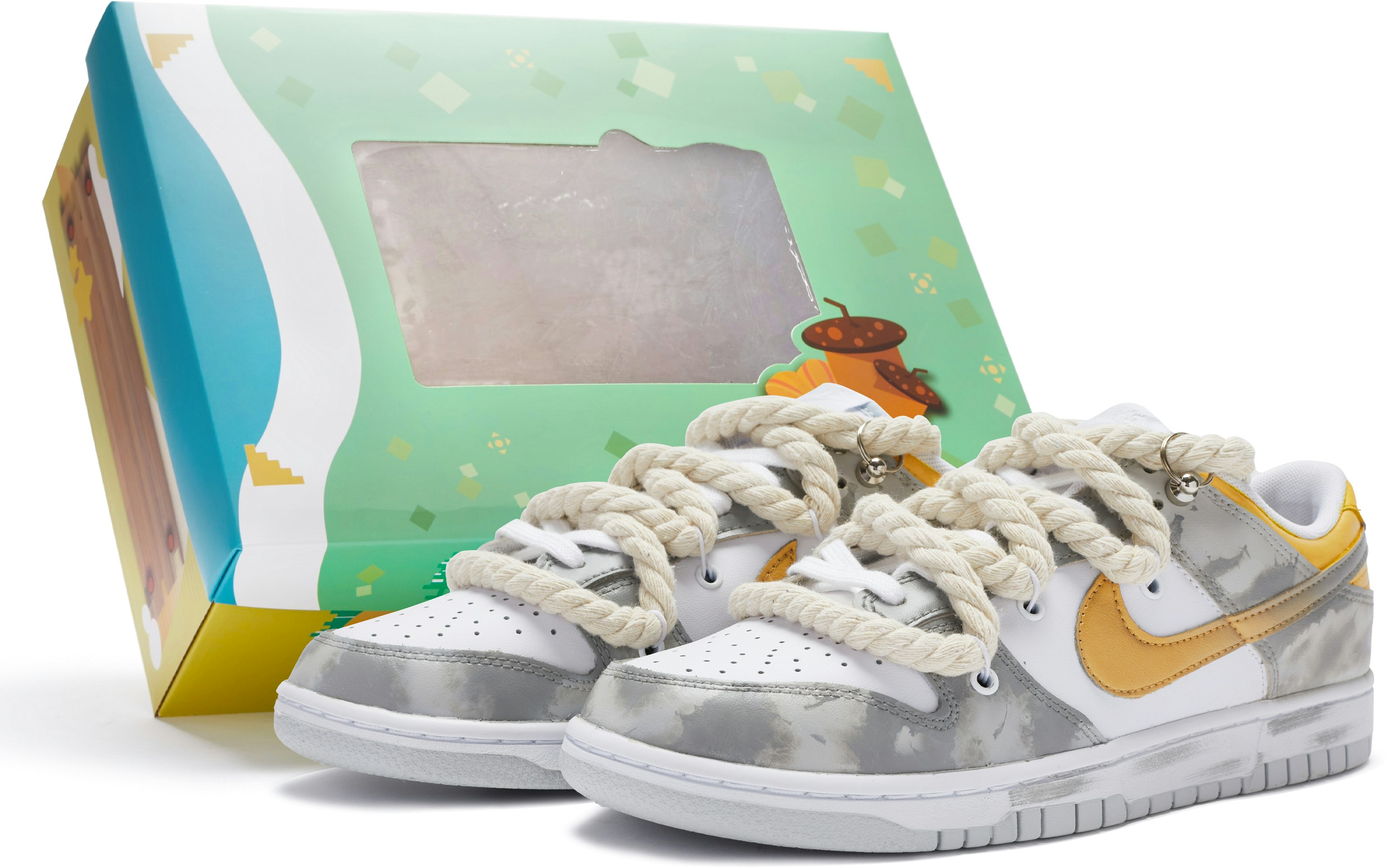 custom-shoes-nike-dunk-low-white-grey-gold