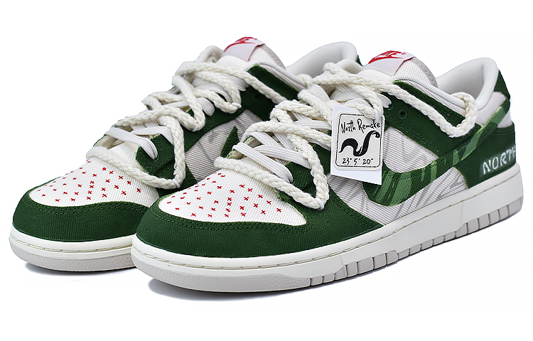 Lookbook 【客製球鞋】 Nike Dunk Low 破軍 戶外穿搭 不規則圖案 高街風 麻繩解構 復古 防滑 低筒 板鞋 男款 白灰綠