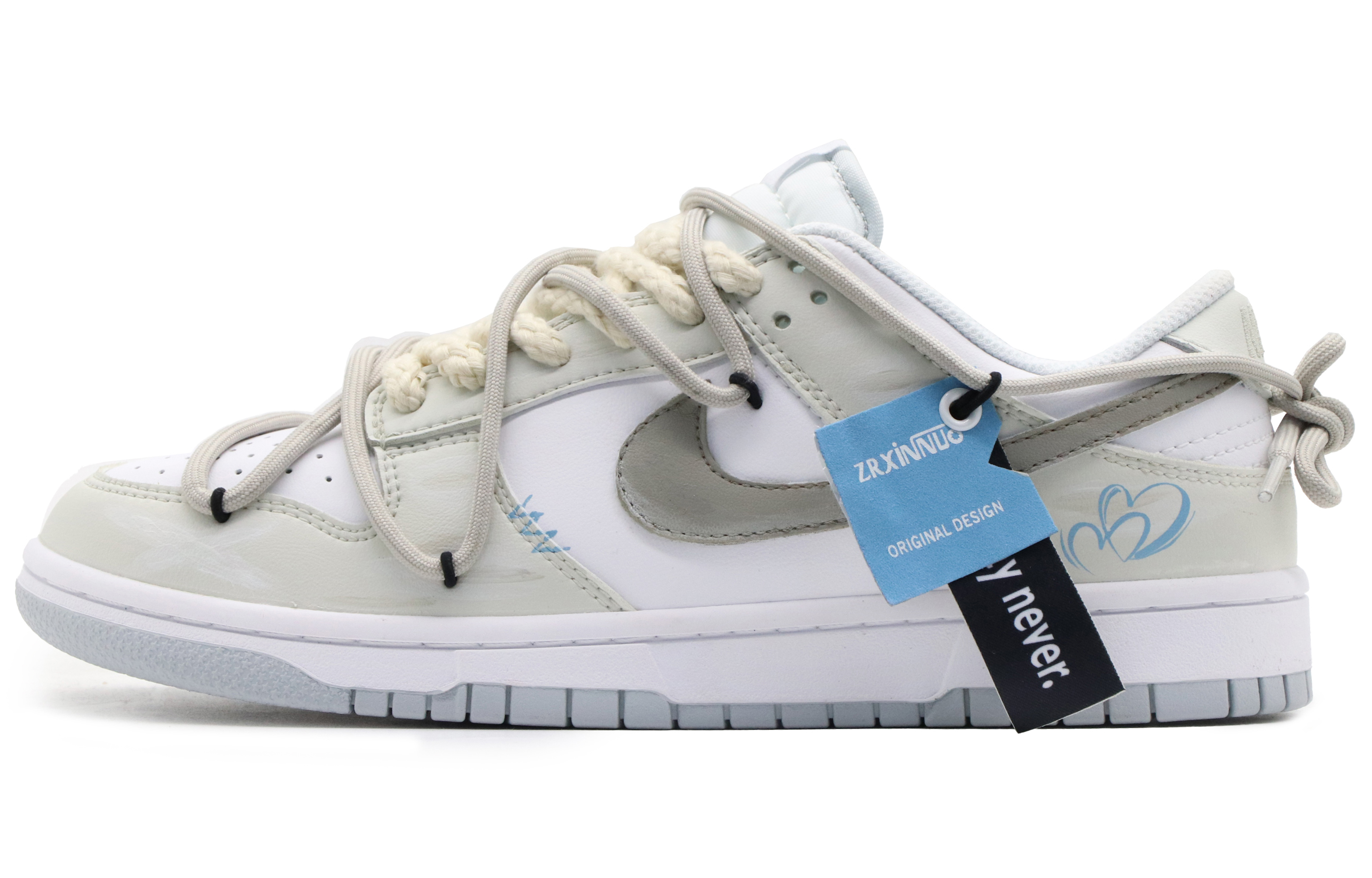 Buy 【定制球鞋】Nike Dunk Low 愛心籃掛標 戶外 高街風 復古做舊 解構 低幫 板鞋 男款 白灰