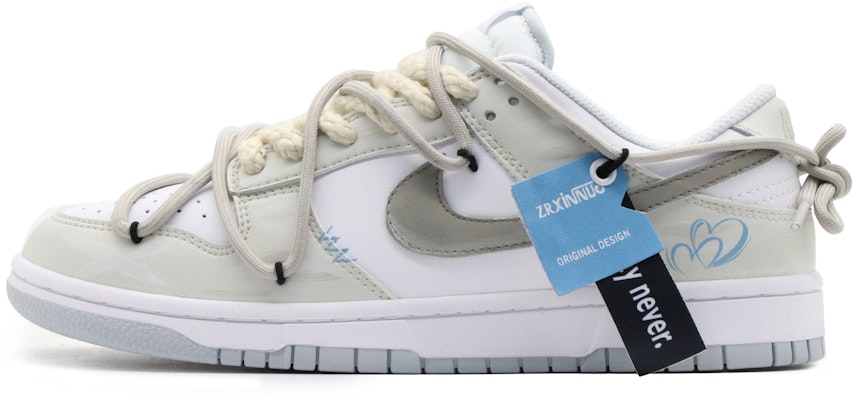 【定制球鞋】Nike Dunk Low 愛心籃掛標 戶外 高街風 復古做舊 解構 低幫 板鞋 男款 白灰 Buy 【定制球鞋】Nike Dunk Low 愛心籃掛標 戶外 高街風 復古做舊 解構 低幫 板鞋 男款 白灰