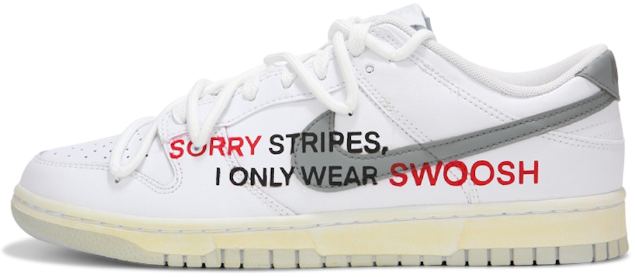 【定製球鞋】Nike Dunk Low 熱濤 SWOOSH 潮流標語 氧化做舊 解構綁帶 復古 低筒 板鞋 GS 白灰 Buy 【定製球鞋】Nike Dunk Low 熱濤 SWOOSH 潮流標語 氧化做舊 解構綁帶 復古 低筒 板鞋 GS 白灰