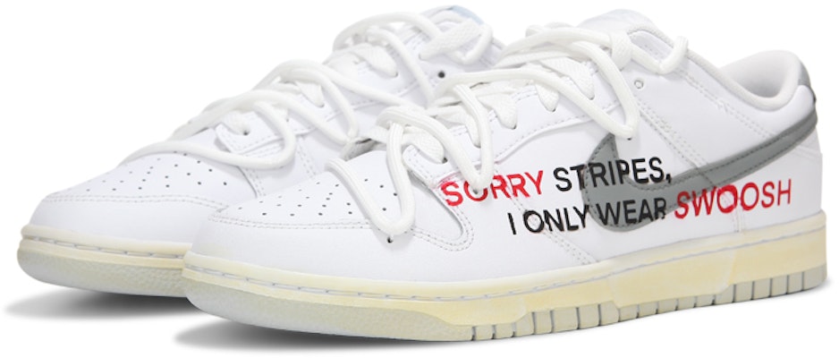 【定製球鞋】Nike Dunk Low 熱濤 SWOOSH 潮流標語 氧化做舊 解構綁帶 復古 低筒 板鞋 GS 白灰 Lookbook 【定製球鞋】Nike Dunk Low 熱濤 SWOOSH 潮流標語 氧化做舊 解構綁帶 復古 低筒 板鞋 GS 白灰