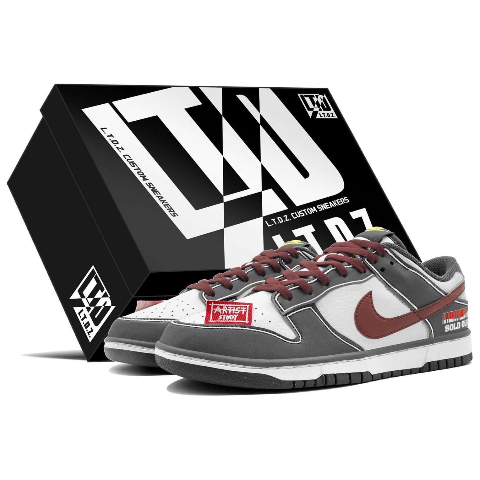 Buy 【客製球鞋】 Nike Dunk Low LTDZ 已售罄 禮盒 改色 印花貼布  時尚 潮流 簡約 百搭 運動風 耐磨透氣 低筒 板鞋 男款 白灰紅