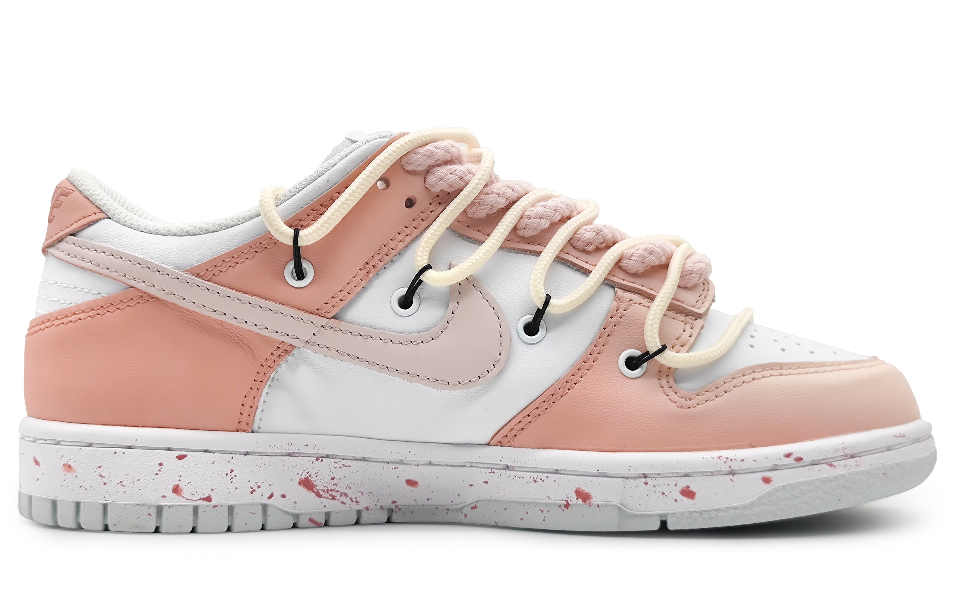 Order 나이키 덩크 로우 '화이트 핑크' (커스텀) DV0831-101(Team16-男款樱粉甘露绯粉解构)