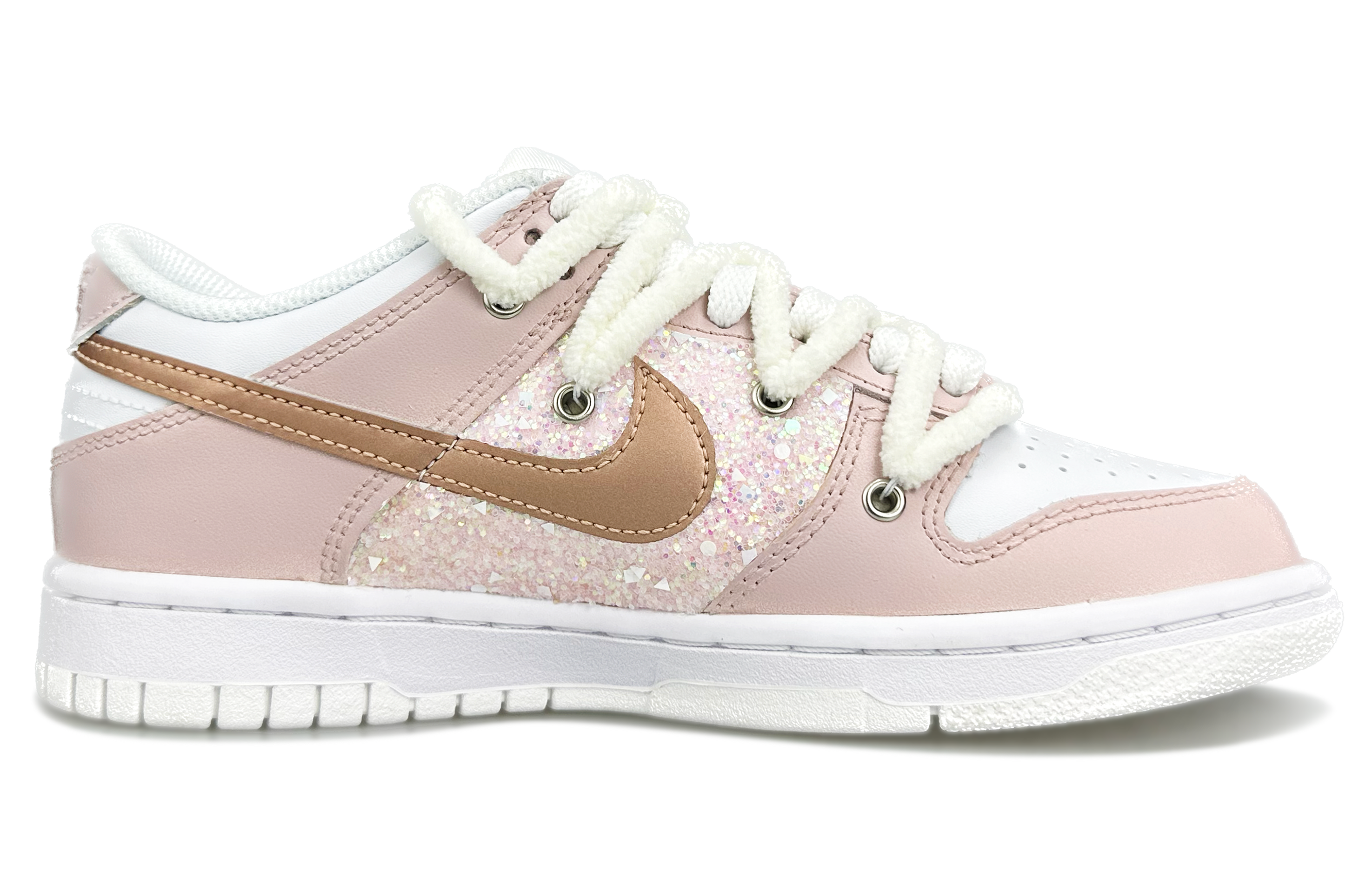 Order 나이키 덩크 로우 '화이트 핑크 글리터' (커스텀) DH9765-100(Team79-女款闪粉跳跳糖)