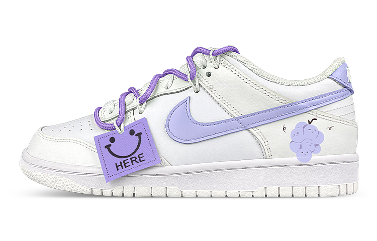 Buy 【定製球鞋】Nike Dunk Low 雙鞋帶 笑臉布貼 葡萄 低筒 滑板鞋 GS 白紫