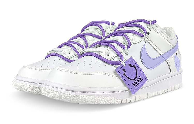 Lookbook 【定製球鞋】Nike Dunk Low 雙鞋帶 笑臉布貼 葡萄 低筒 滑板鞋 GS 白紫