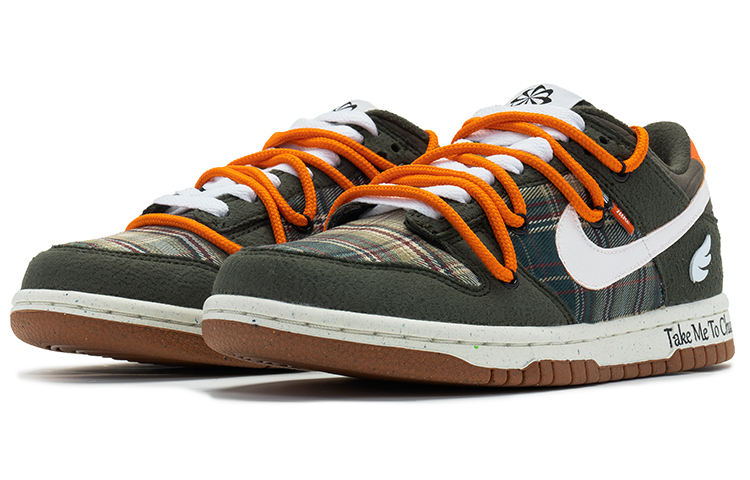 Lookbook [Kasual] Nike Dunk Low 'Wild Crane Deconstructed Tali Ganda dengan Grafiti dan Kotak-Kotak' DC9561-300(TeamB-女款格子橙绿)