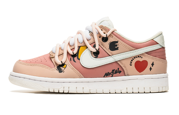 Order 【定製球鞋】 Nike Dunk Low 野鶴製造 愛心塗鴉 復古風 禮盒 低幫 板鞋 GS 桃粉