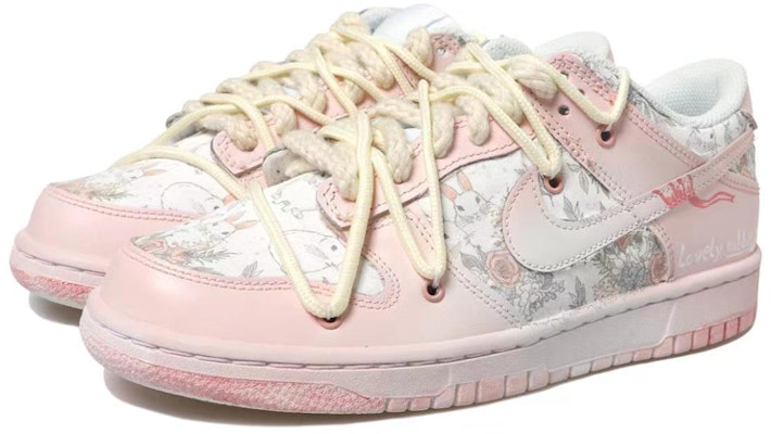 【定製球鞋】 Nike Dunk Low OKHR 漸變粉 貼布 中國年 兔年 絲帶 做舊 低幫 板鞋 GS 粉灰 Shop 【定製球鞋】 Nike Dunk Low OKHR 漸變粉 貼布 中國年 兔年 絲帶 做舊 低幫 板鞋 GS 粉灰