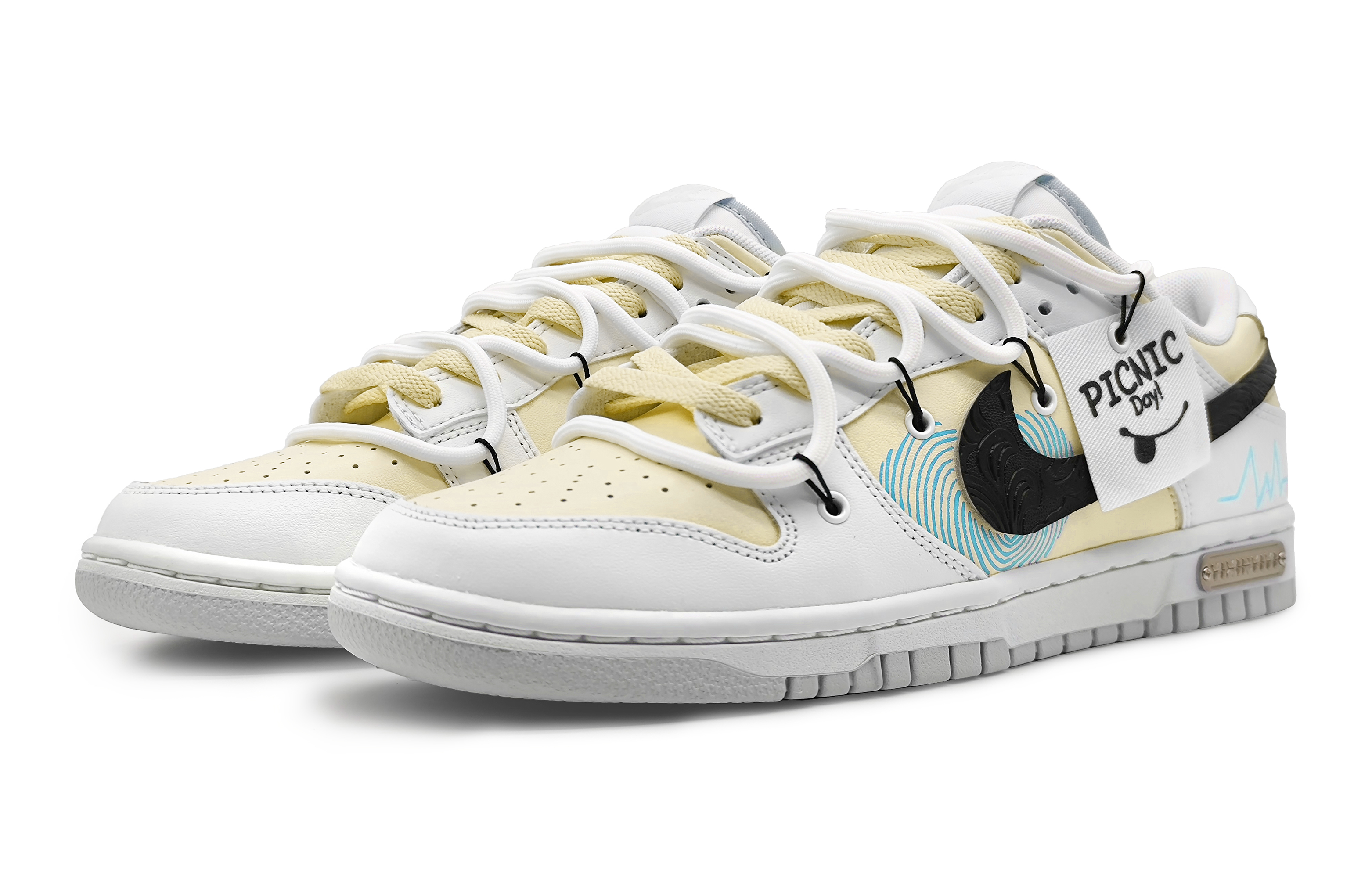 Lookbook [Zapatos Personalizados] Nike Dunk Low 'Amarillo Gris' DH9765-102(Team16-女款指纹爱心黄)