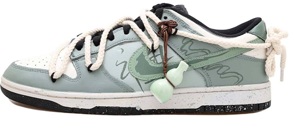 【訂製籃球鞋】 Nike Dunk Low 中華風 禪意 葫蘆 麻繩 解構風 潑墨 做舊 低筒 板鞋 男款 白綠 Buy 【訂製籃球鞋】 Nike Dunk Low 中華風 禪意 葫蘆 麻繩 解構風 潑墨 做舊 低筒 板鞋 男款 白綠