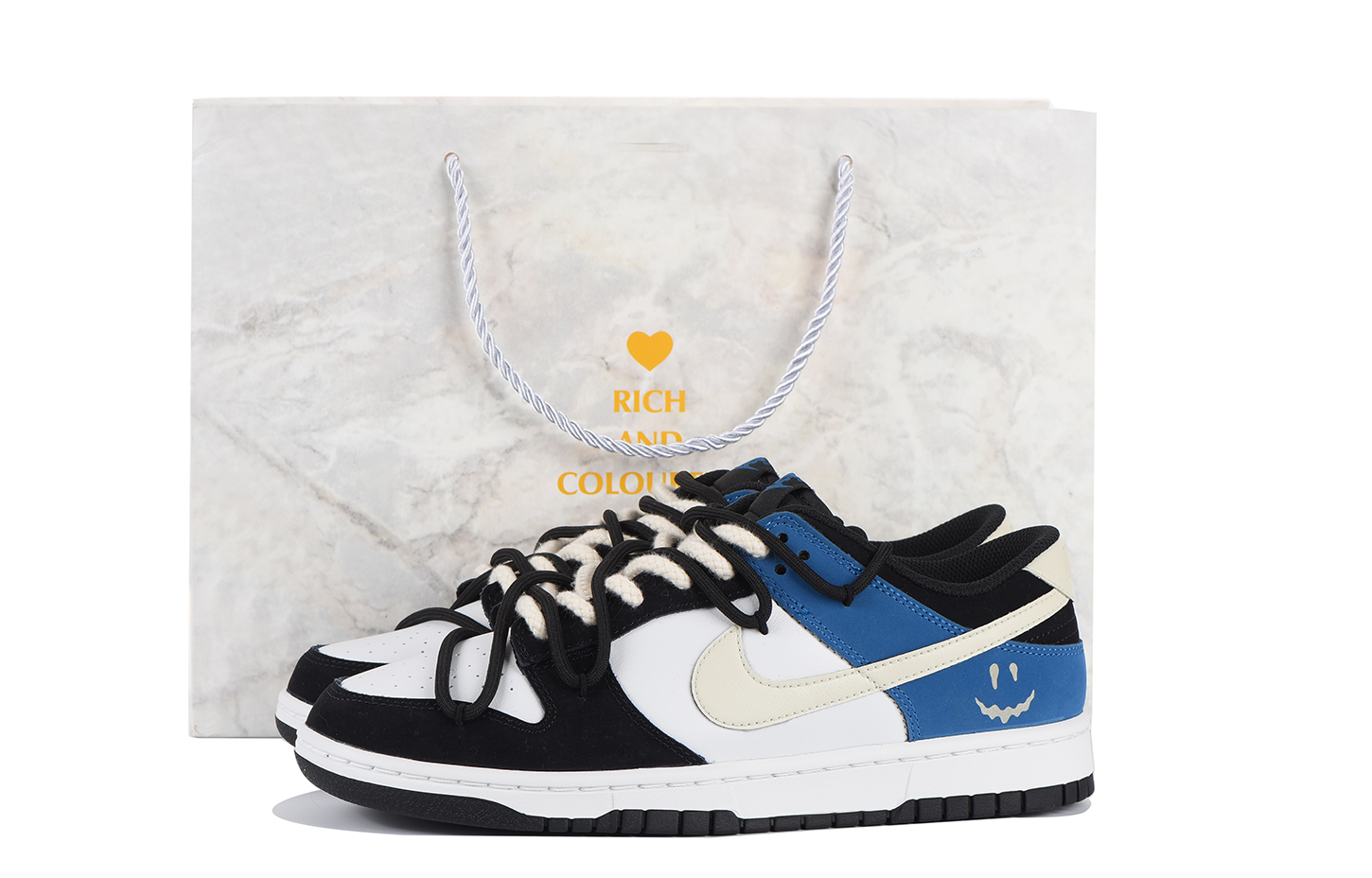 [Custom Shoes] Nike Dunk Low Black Blue Beige 'High Street Vibe - Goofy Smile Gift Box' FD6923-100-466845