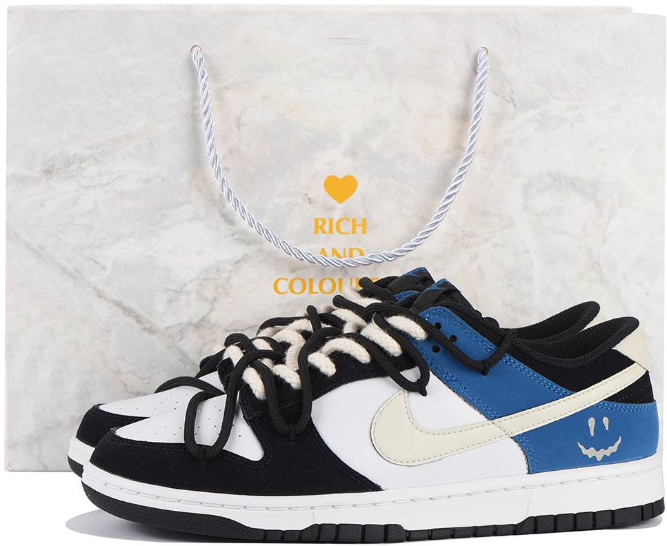 custom-shoes-nike-dunk-low-black-blue-beige-high-street-vibe-goofy-smile-gift-box-fd-6923-100-466845