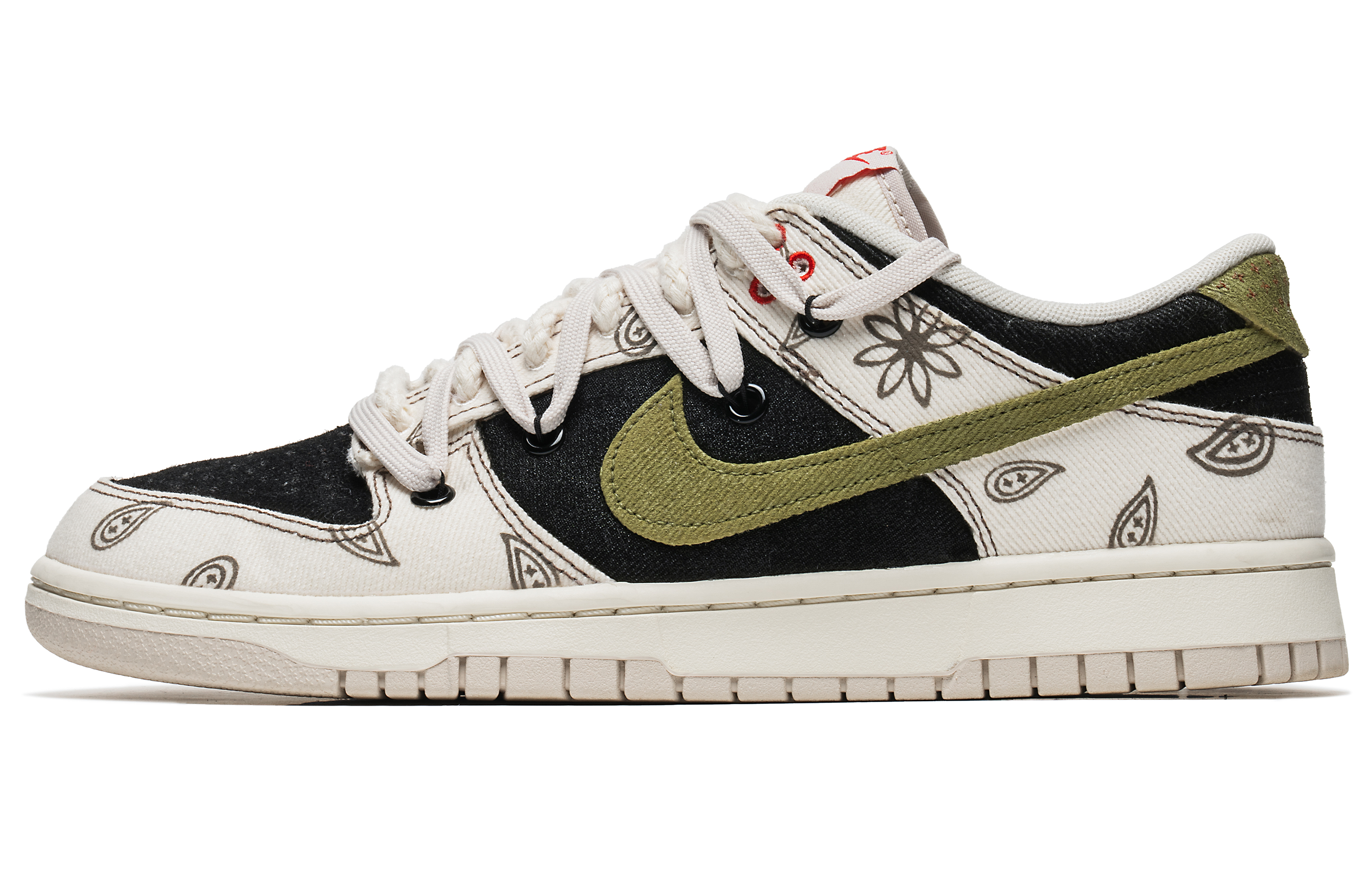 Buy 【定制鞋款】耐克Dunk Low黑绿“腰果花解构麂皮” DV0834-100(Team67-橄榄绿腰果花)