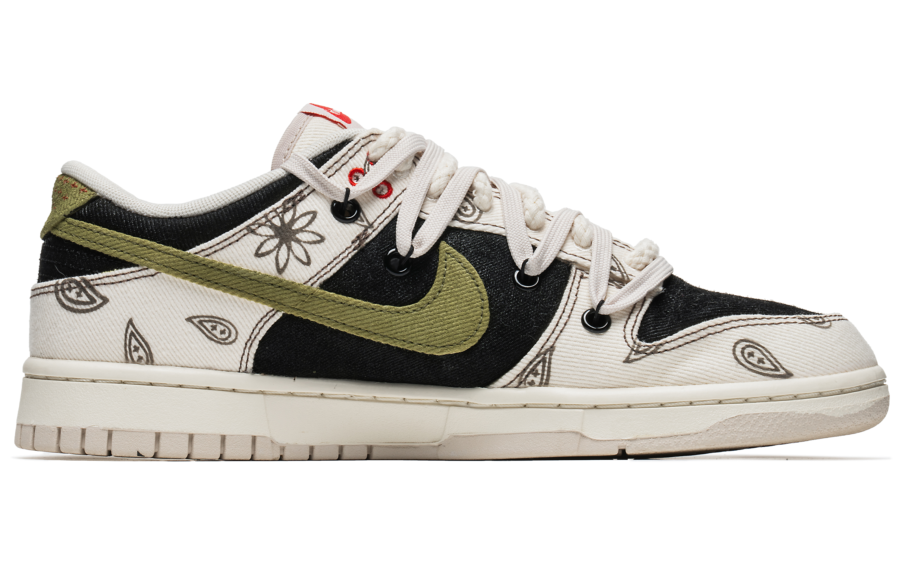 Order 【定制鞋款】耐克Dunk Low黑绿“腰果花解构麂皮” DV0834-100(Team67-橄榄绿腰果花)