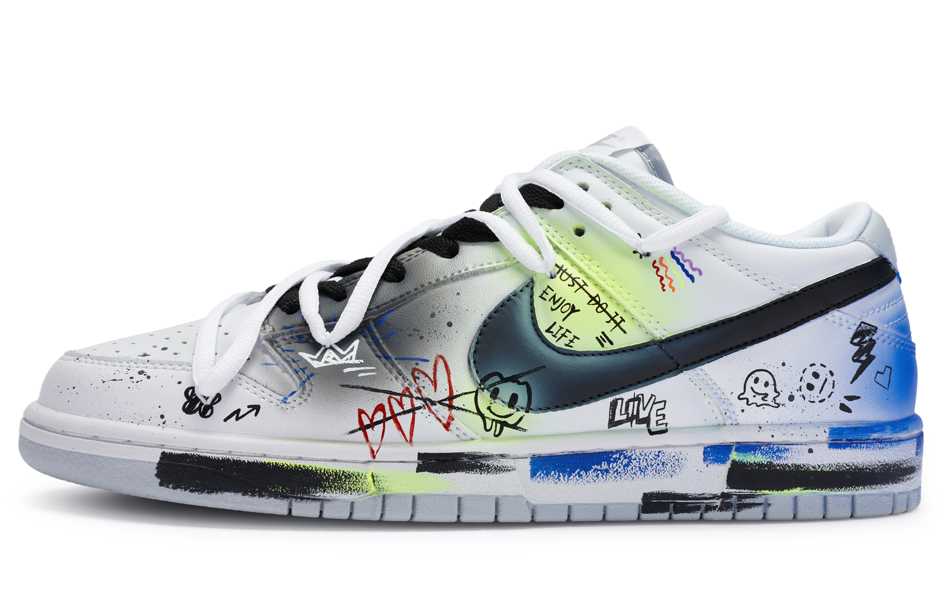 Buy 【客製球鞋】Nike Dunk Low 811生產 emoji表情 街頭塗鴉 噴繪潑墨 個性手繪 低筒 板鞋 男款 黑白