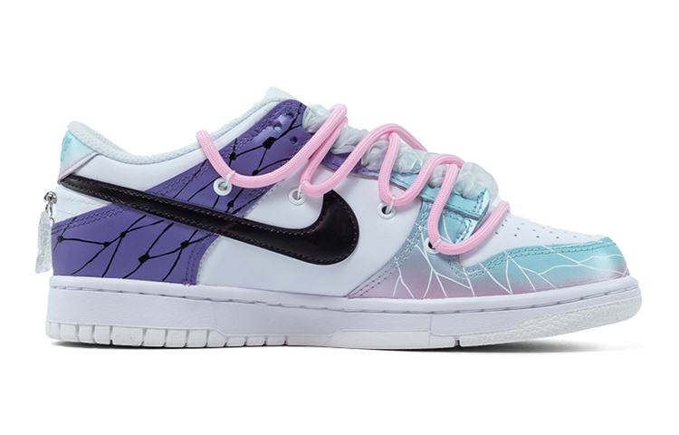 Order 【定製球鞋】 Nike Dunk Low 解構 綁帶 蝴蝶 爆裂紋 復古休閒 低幫 板鞋 GS 藍紫色