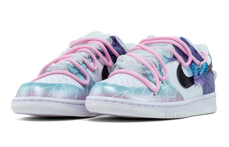 Lookbook 【定製球鞋】 Nike Dunk Low 解構 綁帶 蝴蝶 爆裂紋 復古休閒 低幫 板鞋 GS 藍紫色