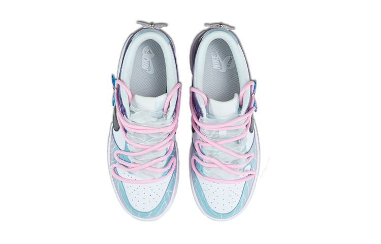 Shop 【定製球鞋】 Nike Dunk Low 解構 綁帶 蝴蝶 爆裂紋 復古休閒 低幫 板鞋 GS 藍紫色