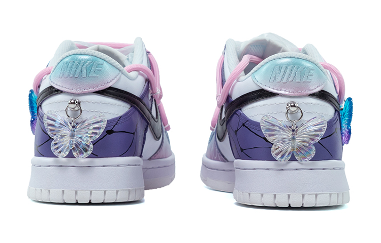 Purchase 【定製球鞋】 Nike Dunk Low 解構 綁帶 蝴蝶 爆裂紋 復古休閒 低幫 板鞋 GS 藍紫色