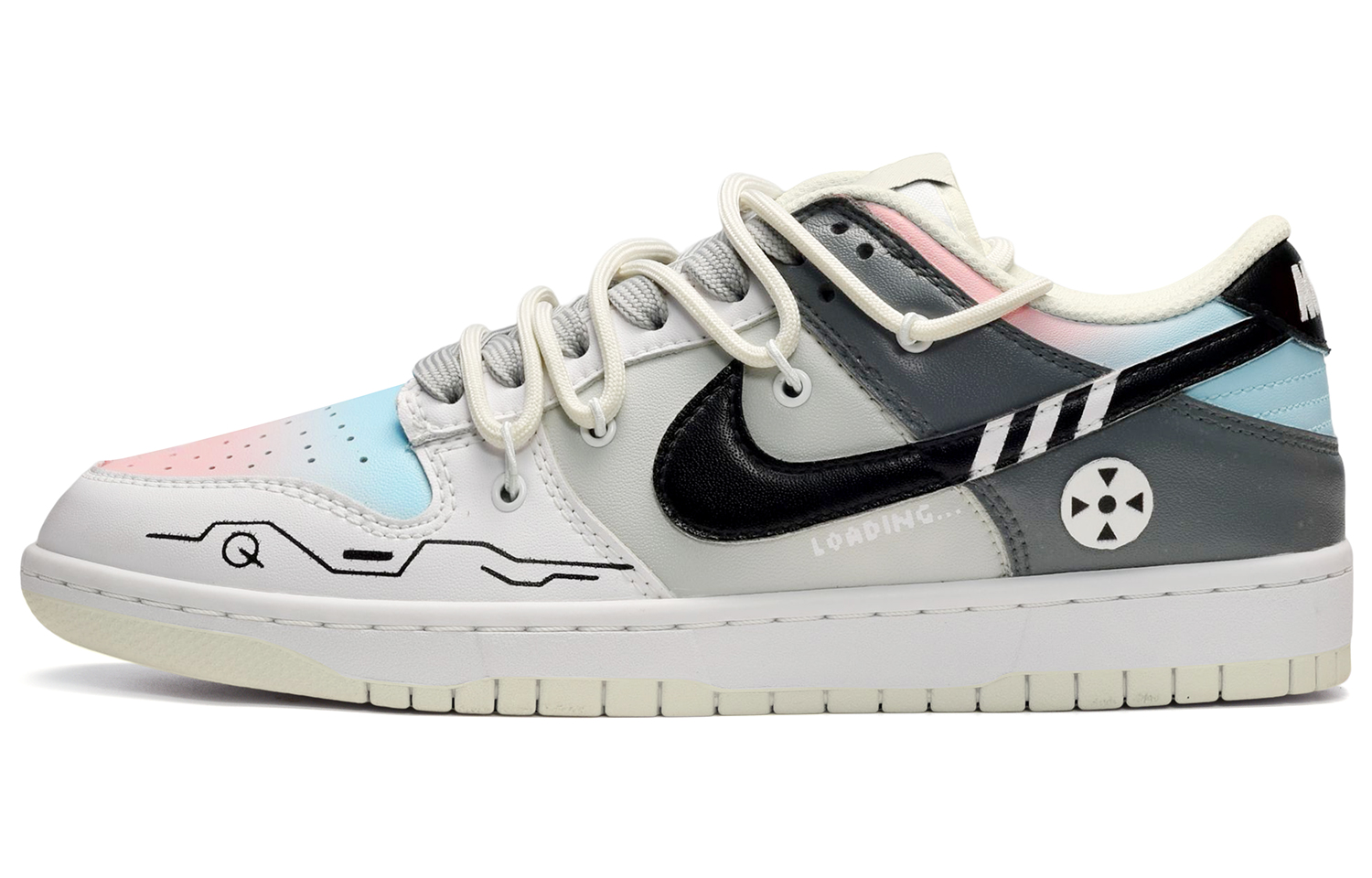 [Custom Shoes] Nike Dunk Low in Grey, Pink, and Blue 'Deconstructed Loading'