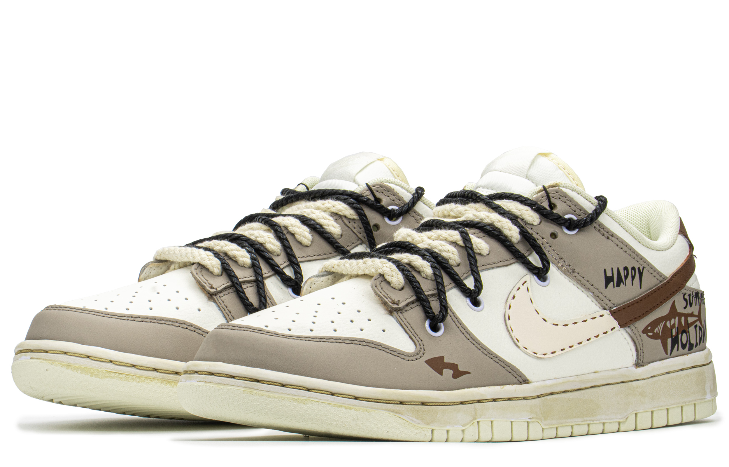 Lookbook カスタム ダンク ロー カーキ白 "シャークホリデー" DJ6188-100(TeamA-DK快乐假期男S-BOX)