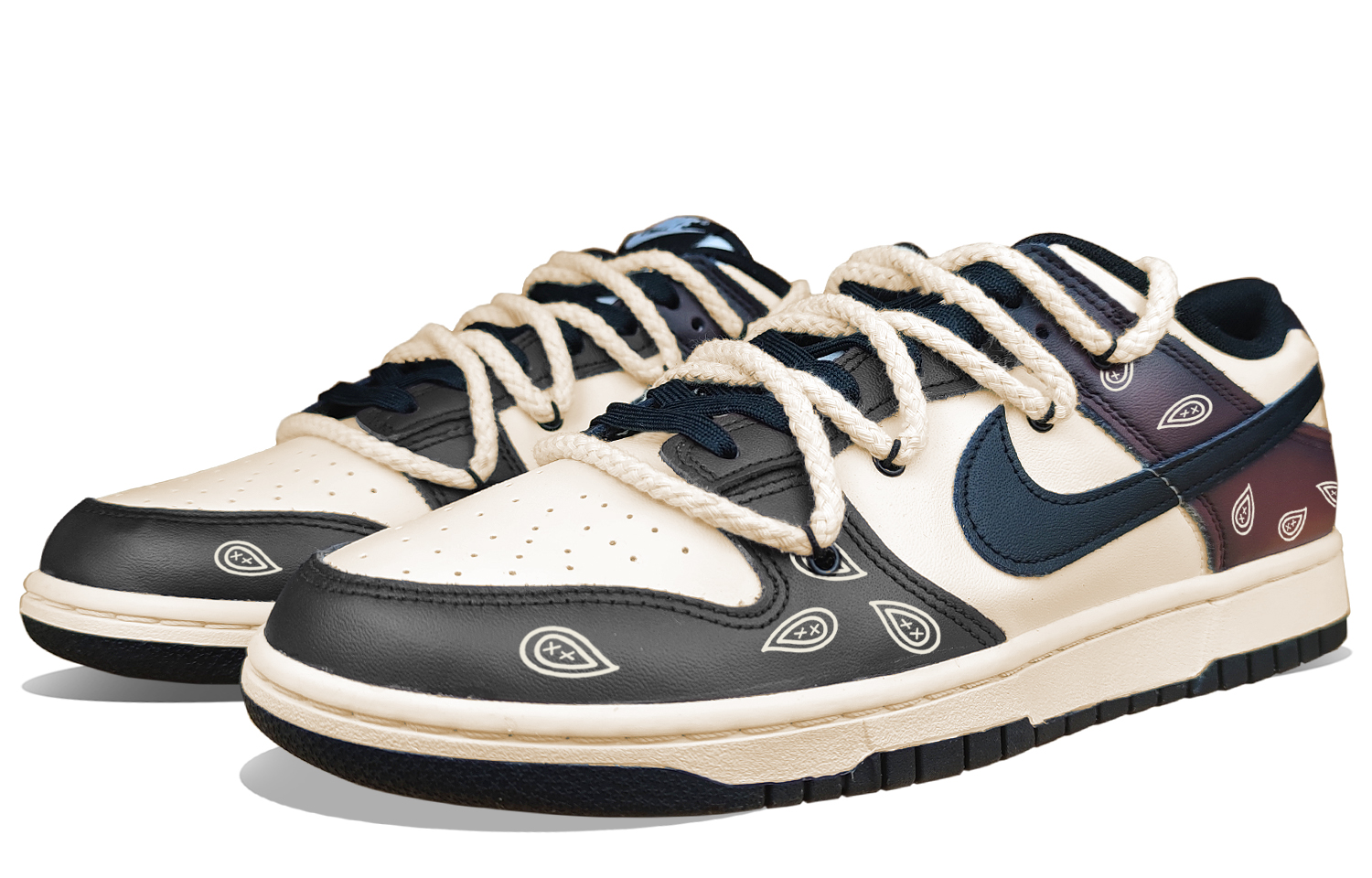 Lookbook [Nike Sepatu Kustom] Nike Dunk Low Retro 'American Coffee Paisley Brown-Black' DD1391-100(Team50-美式咖啡腰果花)