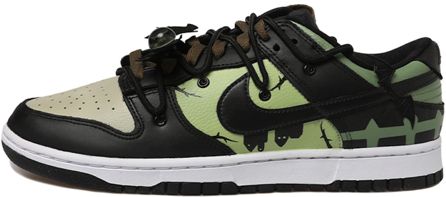【定制球鞋】Nike Dunk Low Retro 蝙蝠 暗黑 眼睛 樹枝 城堡 解構風 低幫 板鞋 男款 黑綠 Order 【定制球鞋】Nike Dunk Low Retro 蝙蝠 暗黑 眼睛 樹枝 城堡 解構風 低幫 板鞋 男款 黑綠