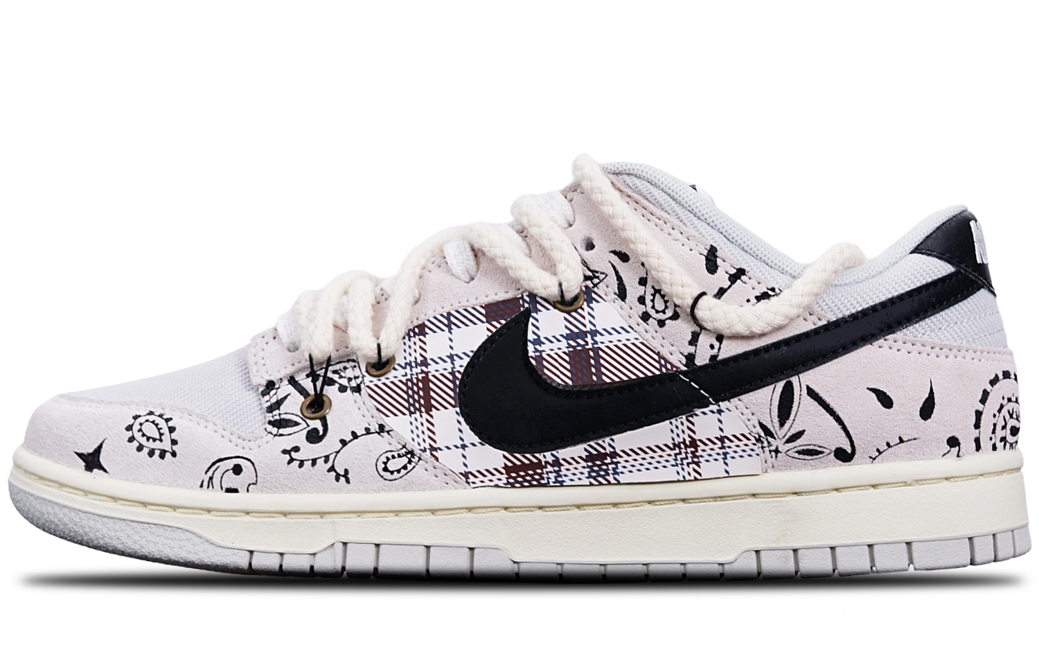 Buy Zapatillas Nike Dunk Low Retro 'Negro Marrón Paisley' Personalizadas DO9776-001(TeamT-腰果花黑棕米白S-BOX)