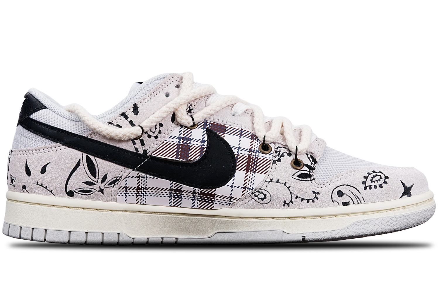 Order Zapatillas Nike Dunk Low Retro 'Negro Marrón Paisley' Personalizadas DO9776-001(TeamT-腰果花黑棕米白S-BOX)
