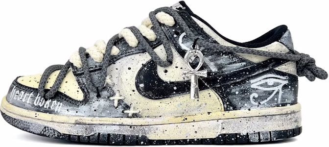 【定製球鞋】Nike Dunk Low Retro Black 順心 麻繩十字 架哥特風 做舊 低筒 板鞋 男款 黑白灰 Buy 【定製球鞋】Nike Dunk Low Retro Black 順心 麻繩十字 架哥特風 做舊 低筒 板鞋 男款 黑白灰