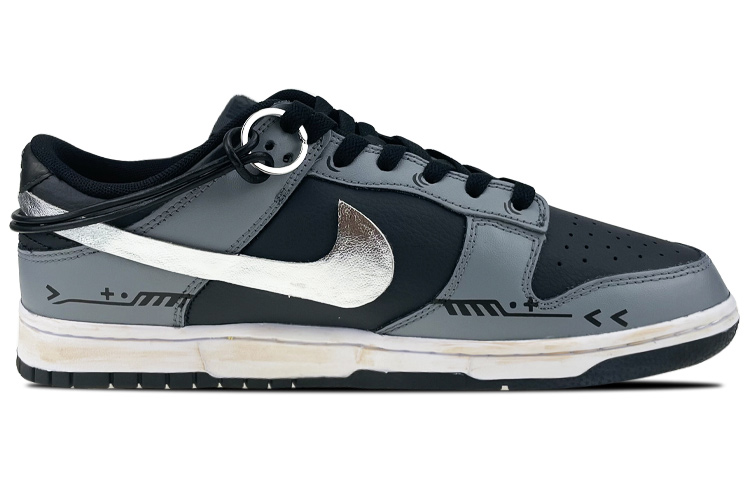 Order [Nike Kasut Custom] Dunk Low Retro 'Rantai Hitam Perak' DJ6188-002(Team叁-男款机能黑银贴布链条)