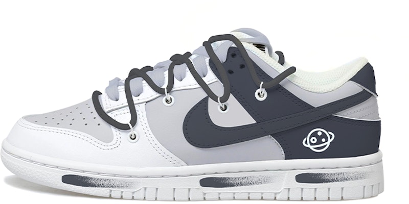 【定制球鞋】Nike Dunk Low Retro 星球 解構鞋帶 做舊vibe風 黑白灰 解構鞋帶 男款 低幫板鞋 Order 【定制球鞋】Nike Dunk Low Retro 星球 解構鞋帶 做舊vibe風 黑白灰 解構鞋帶 男款 低幫板鞋