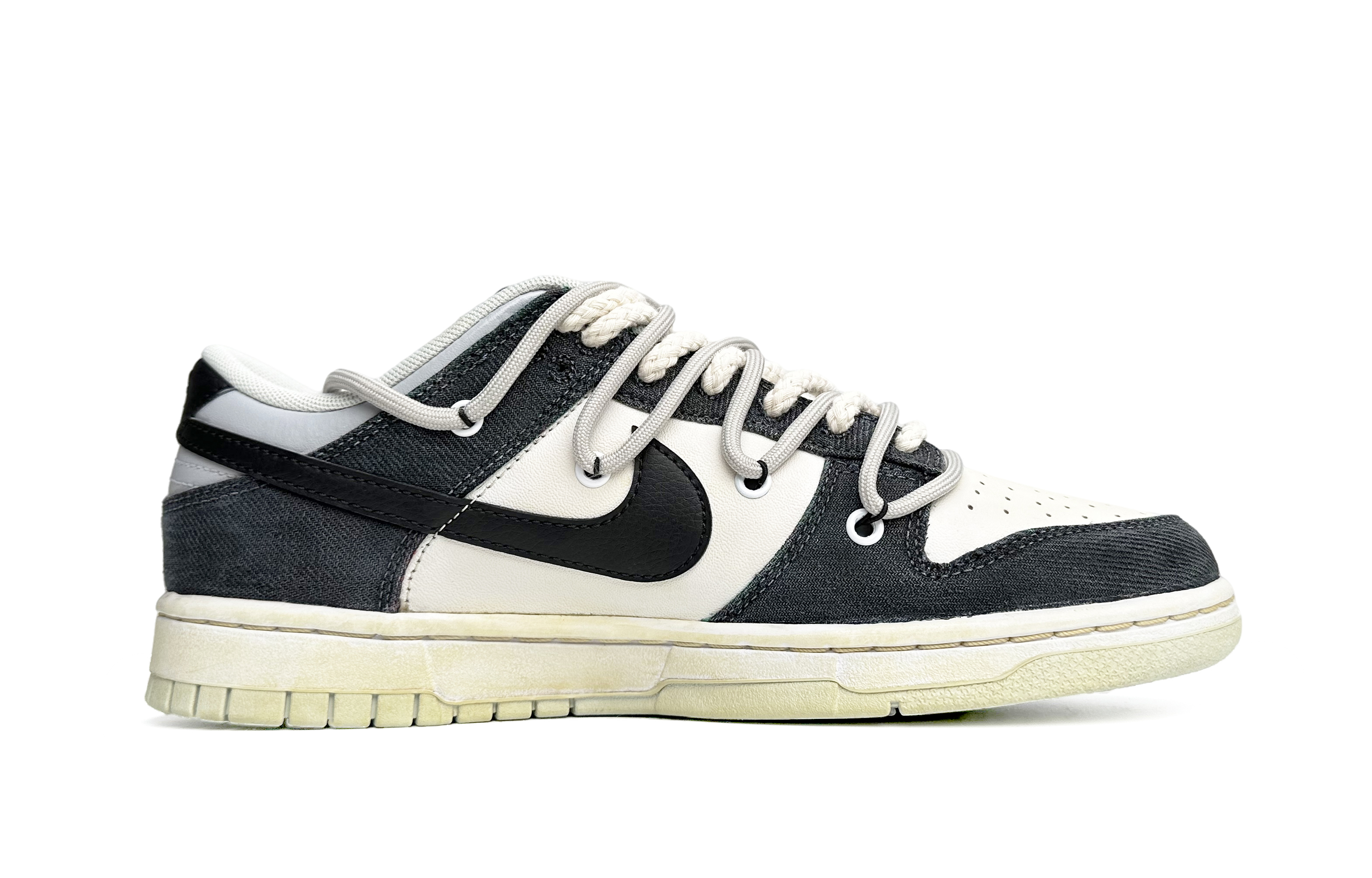 Order [Zapatos Personalizados] Nike Dunk Low Retro 'Blanco y Negro a Cuadros' DV0827-100(Team11-水洗腰果花男款黑白)
