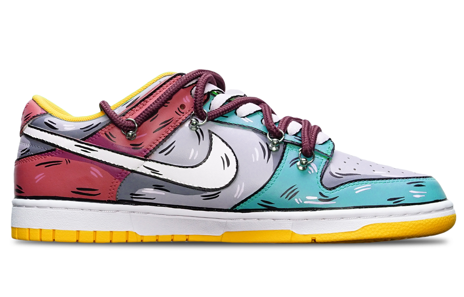 Order [Kasut Custom] Nike Dunk Low Retro 'Biru-Kelabu-Merah Shark Hook' DD1391-702(TeamT-鲨鱼蓝灰红S-BOX)