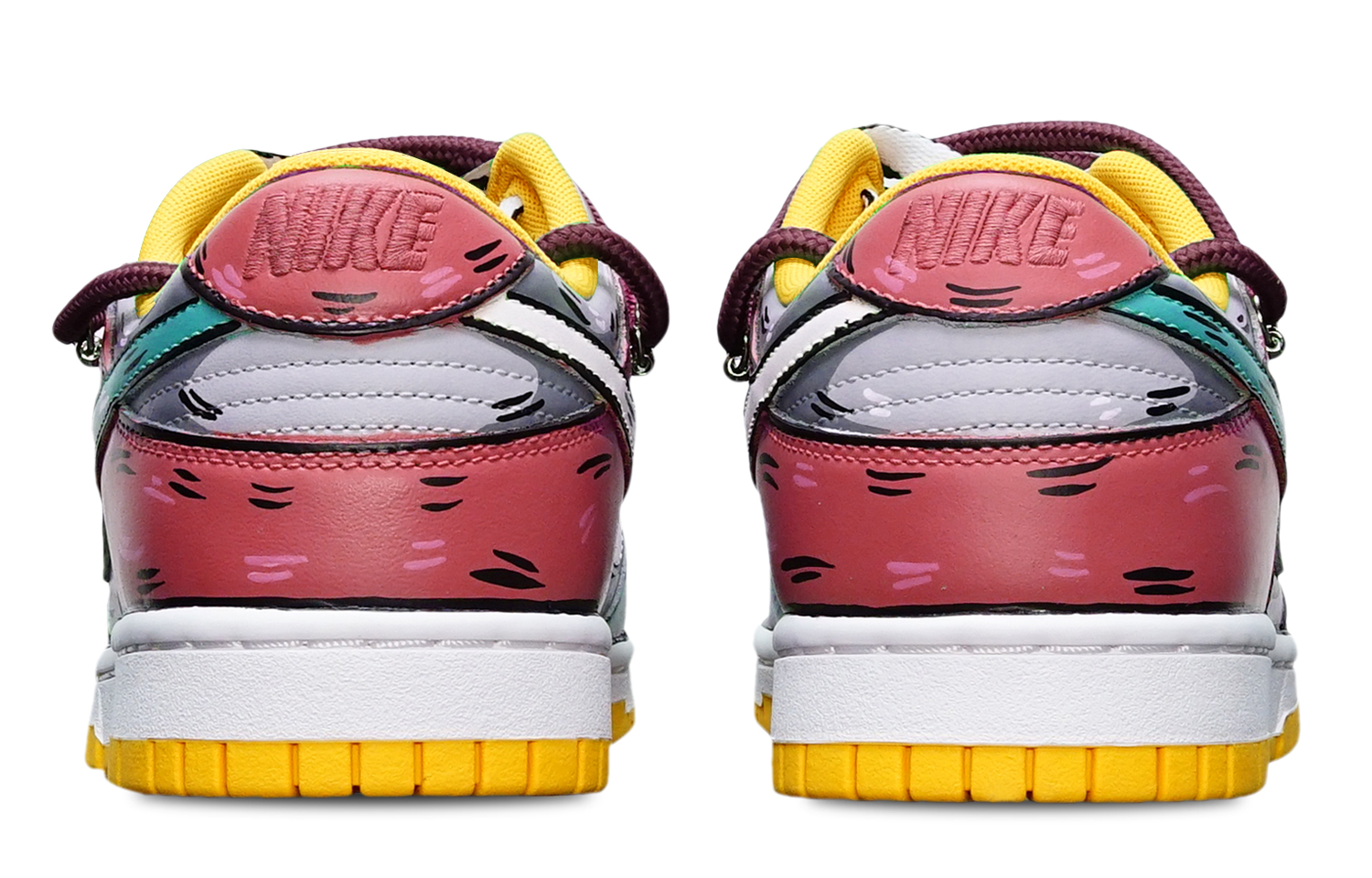 Shop [Kasut Custom] Nike Dunk Low Retro 'Biru-Kelabu-Merah Shark Hook' DD1391-702(TeamT-鲨鱼蓝灰红S-BOX)