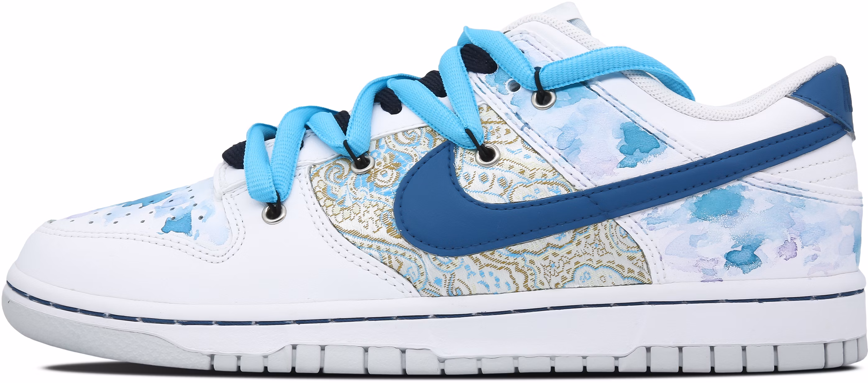 custom-shoes-nike-dunk-low-retro-blue-ink-dye-embroidered