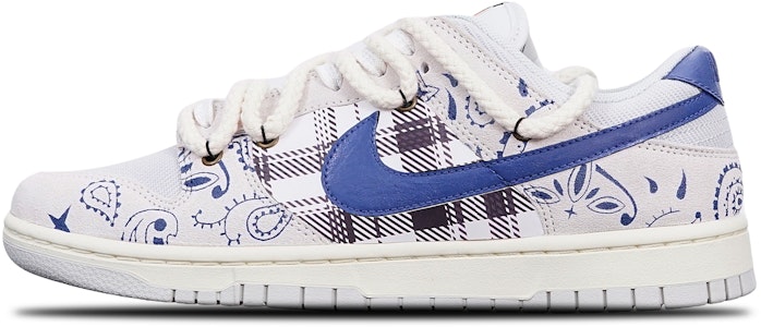 【定製球鞋】 Nike Dunk Low Retro 腰果花格紋貼皮 解構翻毛皮Vibe 低幫復古 低幫 板鞋 男款 棕藍米白 Buy 【定製球鞋】 Nike Dunk Low Retro 腰果花格紋貼皮 解構翻毛皮Vibe 低幫復古 低幫 板鞋 男款 棕藍米白