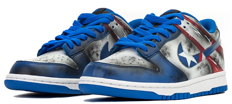 【定制球鞋】Nike Dunk Low Retro FZBB 美國隊長 盾牌 做舊Vibe風 防滑耐磨 低幫 板鞋 男款 藍紅 Lookbook 【定制球鞋】Nike Dunk Low Retro FZBB 美國隊長 盾牌 做舊Vibe風 防滑耐磨 低幫 板鞋 男款 藍紅