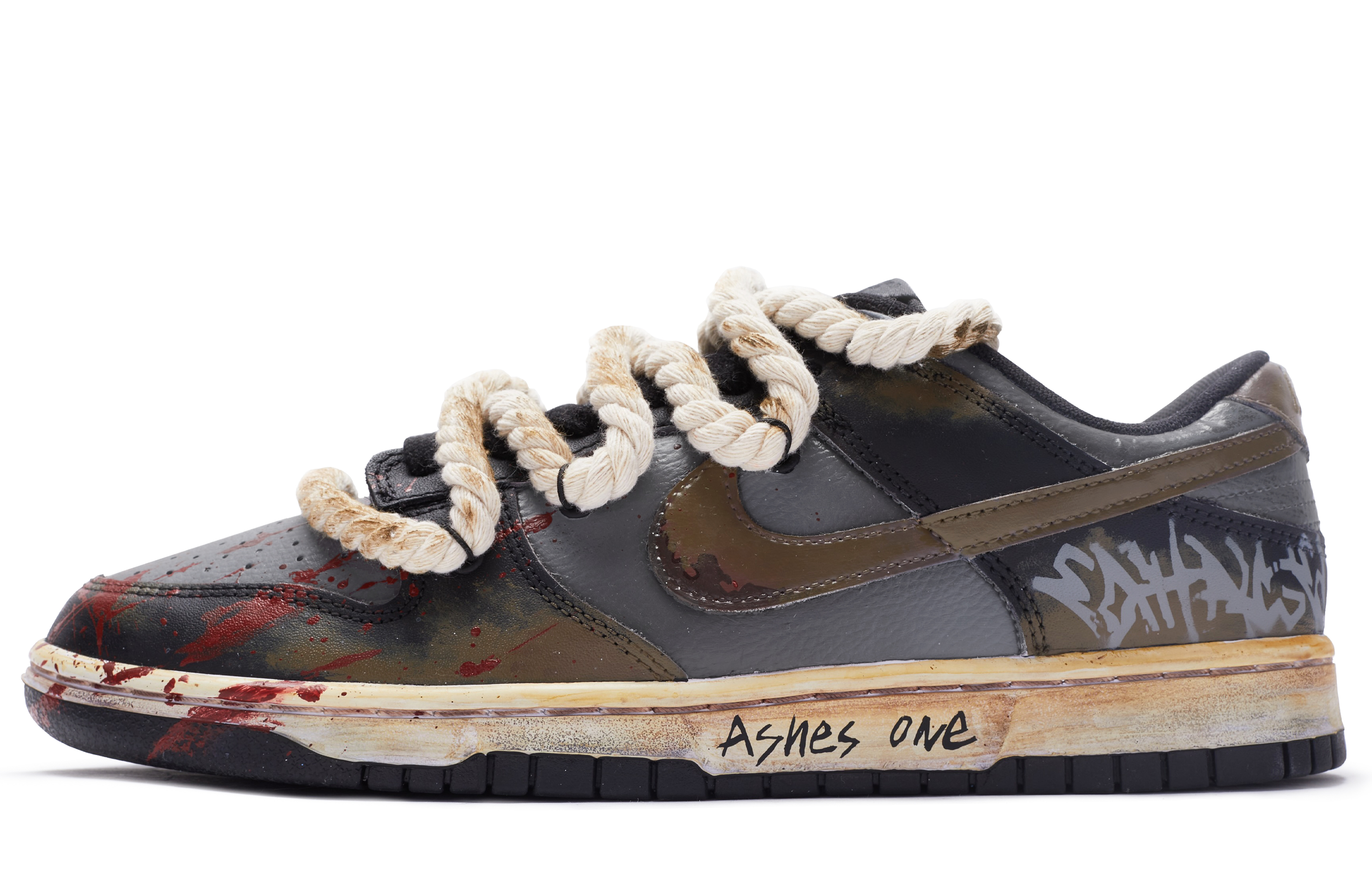 Order 【定制球鞋】Nike Dunk Low Retro 愛情餘燼 麻繩鞋帶 手繪噴繪 做舊風 特殊鞋盒 低幫 板鞋 男款 黑灰棕