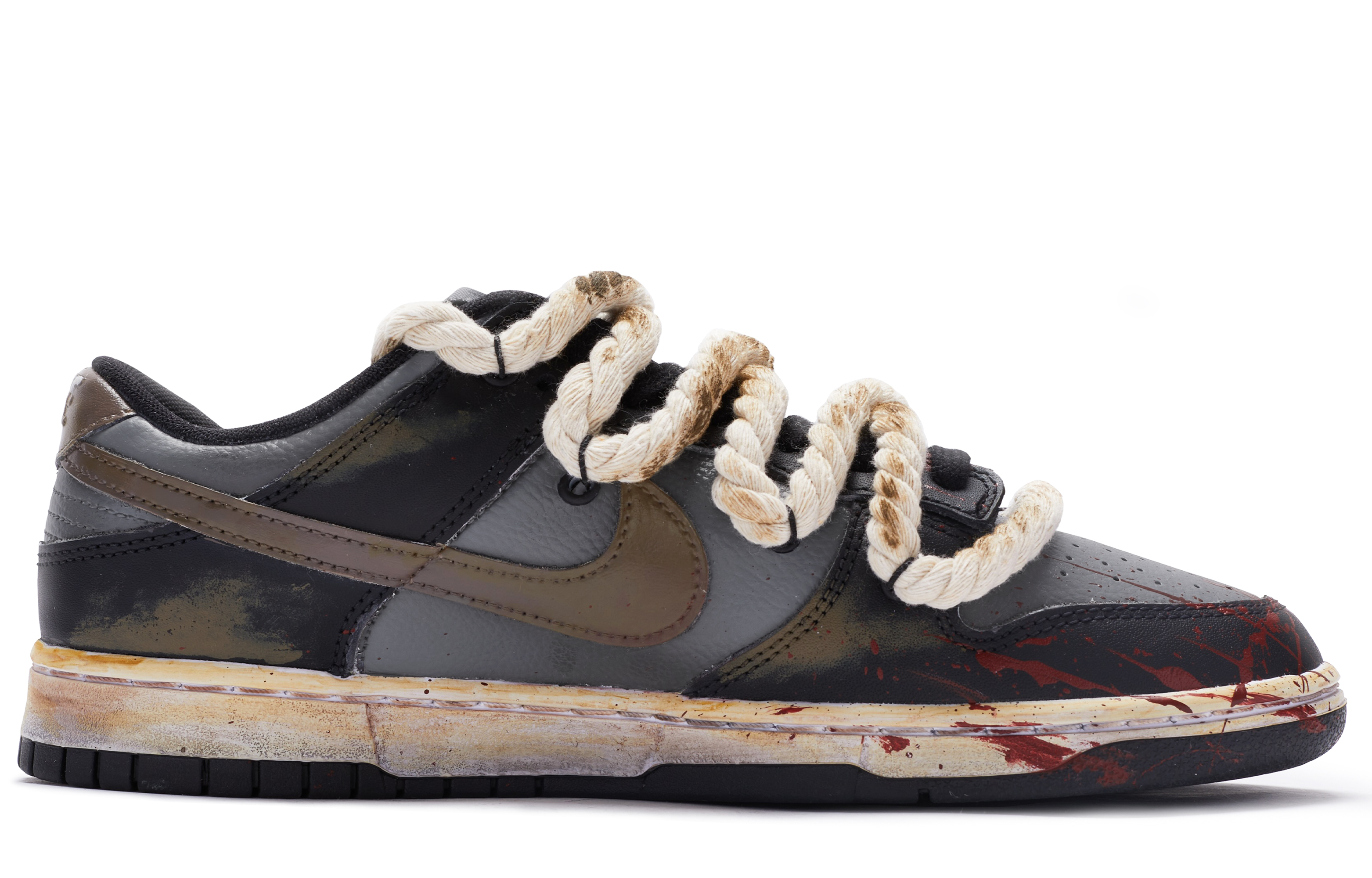 Lookbook 【定制球鞋】Nike Dunk Low Retro 愛情餘燼 麻繩鞋帶 手繪噴繪 做舊風 特殊鞋盒 低幫 板鞋 男款 黑灰棕