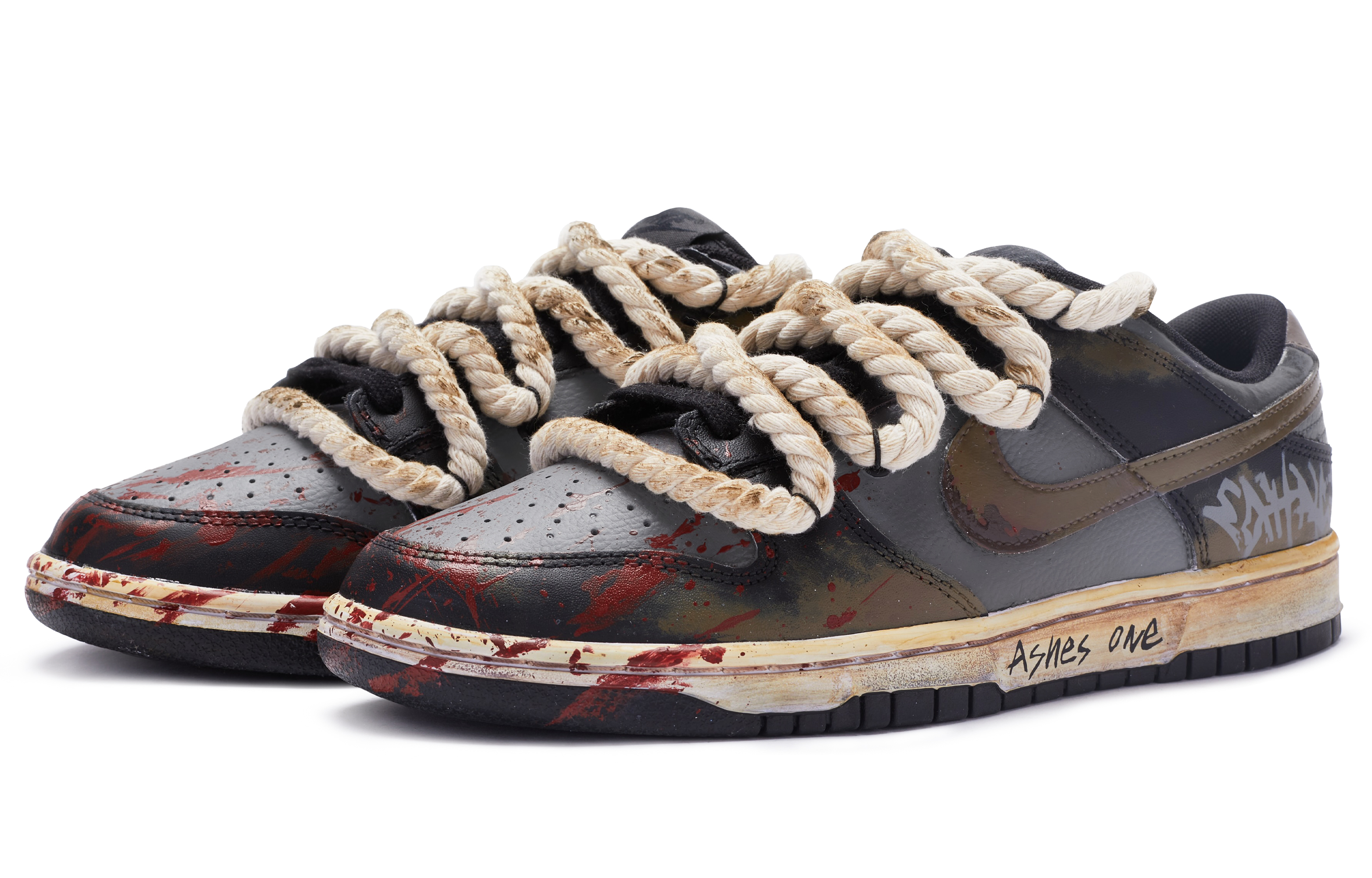 Shop 【定制球鞋】Nike Dunk Low Retro 愛情餘燼 麻繩鞋帶 手繪噴繪 做舊風 特殊鞋盒 低幫 板鞋 男款 黑灰棕