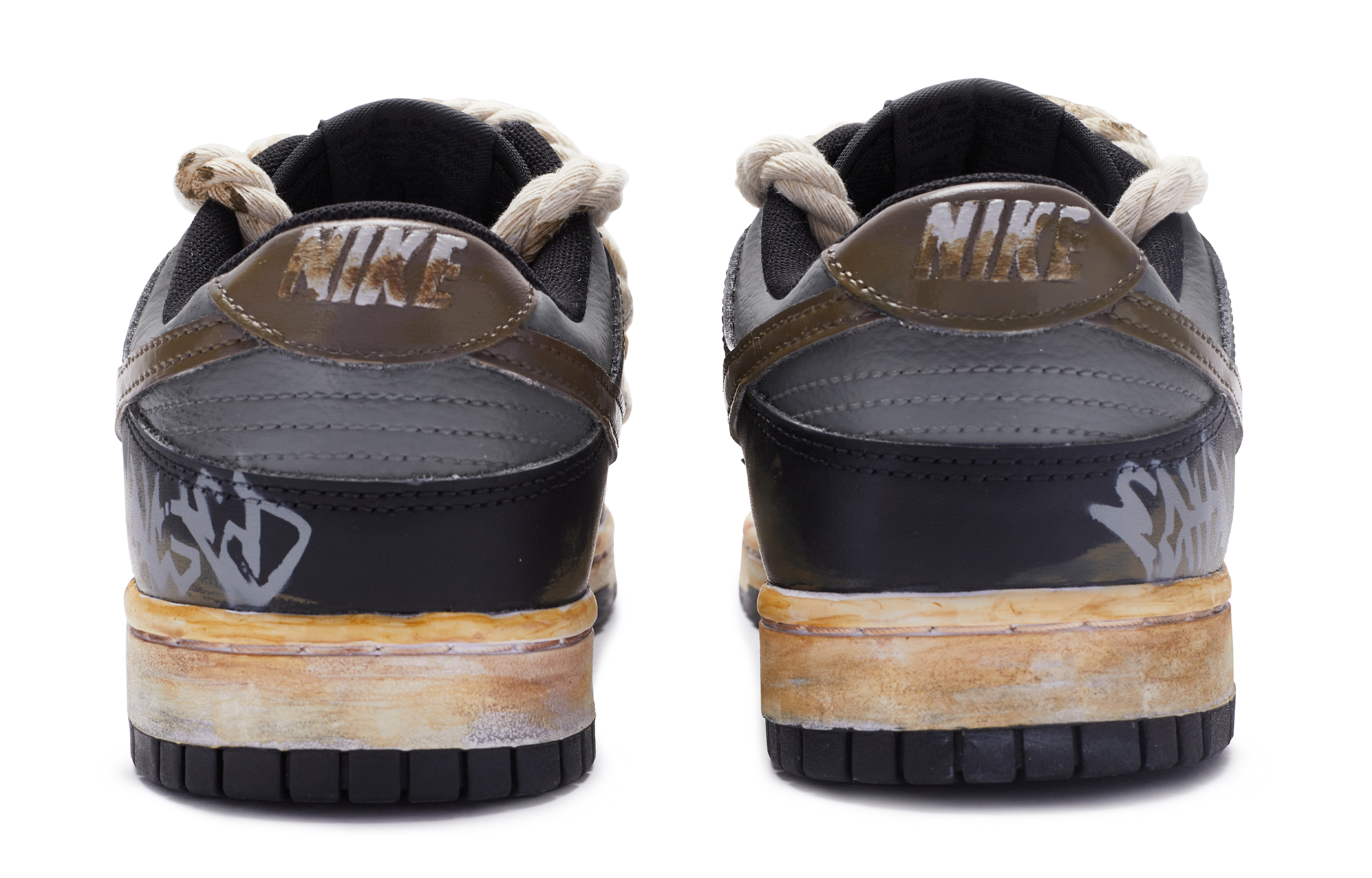 Details for 【定制球鞋】Nike Dunk Low Retro 愛情餘燼 麻繩鞋帶 手繪噴繪 做舊風 特殊鞋盒 低幫 板鞋 男款 黑灰棕