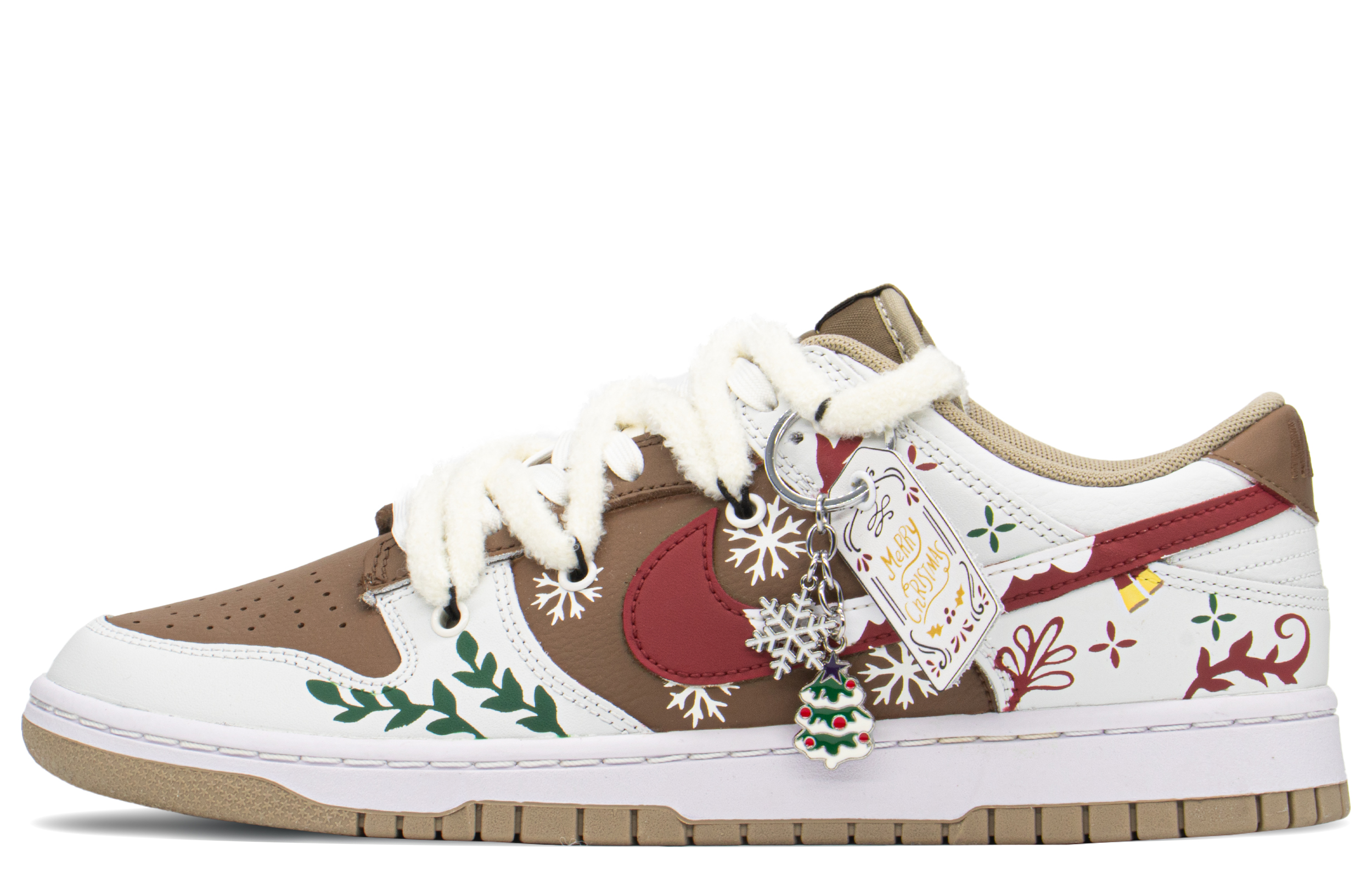 Buy 【定製球鞋】Nike Dunk Low Retro 聖誕禮遇 雪花枝葉 解構禮盒 低幫 板鞋 男款 棕白