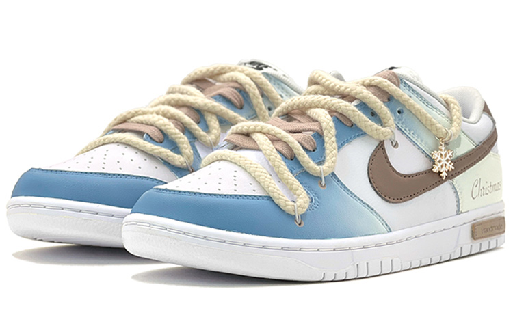 Shop [Sepatu Kustom] Nike Dunk Low Retro 'Hadiah Natal Putih-Biru' DJ6188-101(TeamS-圣诞渐变改色SBOX)