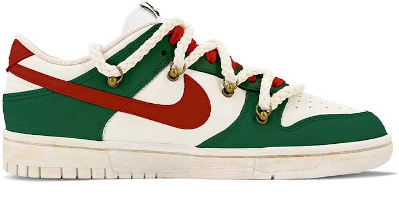【客製化球鞋】Nike Dunk Low Retro 浸染 解構鞋帶 vibe風氧化做舊 聖誕限定 低筒 男款 紅綠 Order 【客製化球鞋】Nike Dunk Low Retro 浸染 解構鞋帶 vibe風氧化做舊 聖誕限定 低筒 男款 紅綠