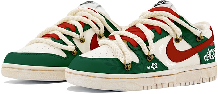 【客製化球鞋】Nike Dunk Low Retro 浸染 解構鞋帶 vibe風氧化做舊 聖誕限定 低筒 男款 紅綠 Lookbook 【客製化球鞋】Nike Dunk Low Retro 浸染 解構鞋帶 vibe風氧化做舊 聖誕限定 低筒 男款 紅綠