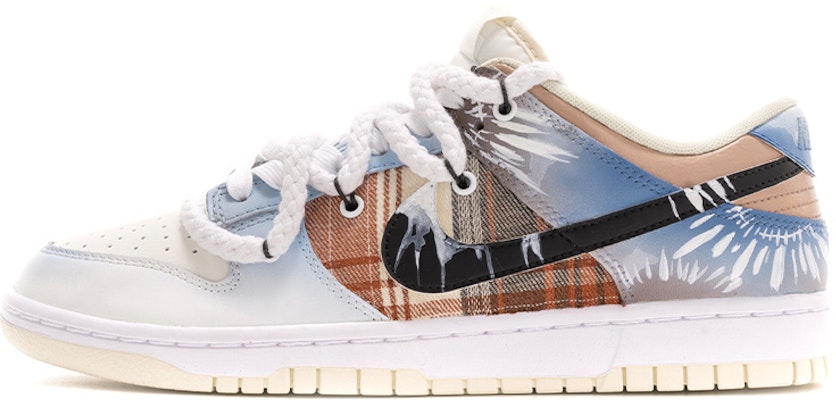 【定制球鞋】Nike Dunk Low Retro "椰奶" 解構鞋帶 五一出遊主題 嬉皮士 網格布貼皮 手繪噴繪 印第安水印扎染 特殊鞋盒 低幫 板鞋 男款 藍白 Buy 【定制球鞋】Nike Dunk Low Retro "椰奶" 解構鞋帶 五一出遊主題 嬉皮士 網格布貼皮 手繪噴繪 印第安水印扎染 特殊鞋盒 低幫 板鞋 男款 藍白