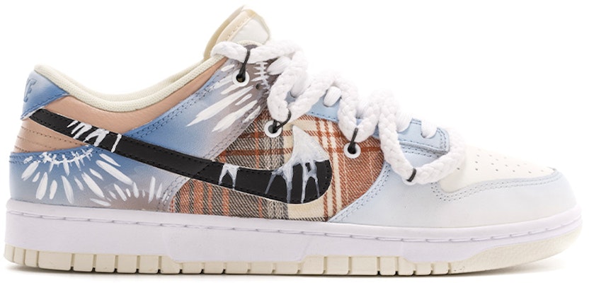 【定制球鞋】Nike Dunk Low Retro "椰奶" 解構鞋帶 五一出遊主題 嬉皮士 網格布貼皮 手繪噴繪 印第安水印扎染 特殊鞋盒 低幫 板鞋 男款 藍白 Order 【定制球鞋】Nike Dunk Low Retro "椰奶" 解構鞋帶 五一出遊主題 嬉皮士 網格布貼皮 手繪噴繪 印第安水印扎染 特殊鞋盒 低幫 板鞋 男款 藍白